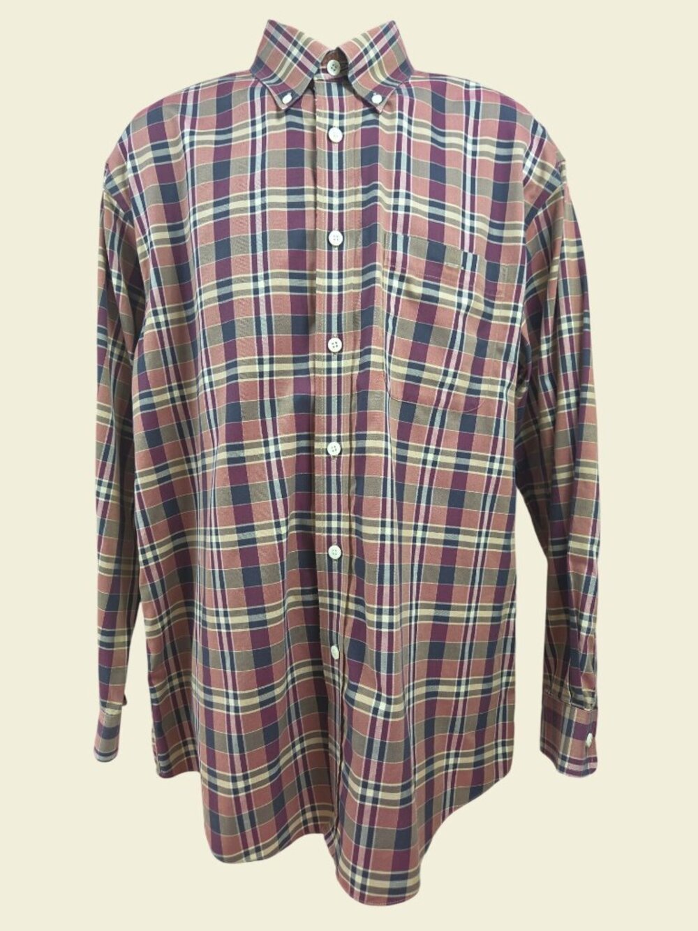Orvis Mens Brown Plaid Button-Down Shirt Size Large